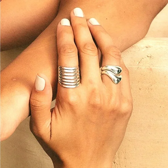 Boho Magic Curved Multi Layer Sterling Silver Full Finger Statement Ring - Picture 16 of 16